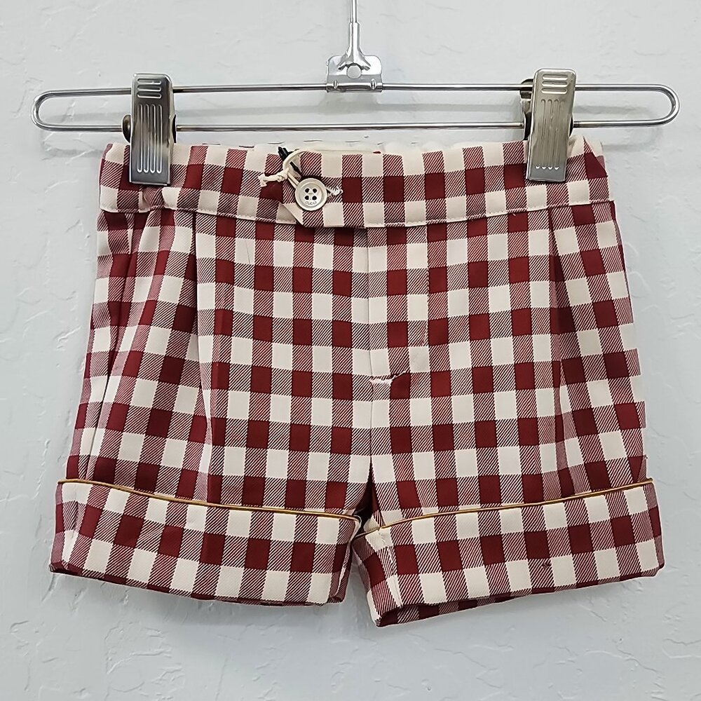 NWT GUCCI Toddler Girl Wool Plaid Shorts  Red and White Size 3-6 Months